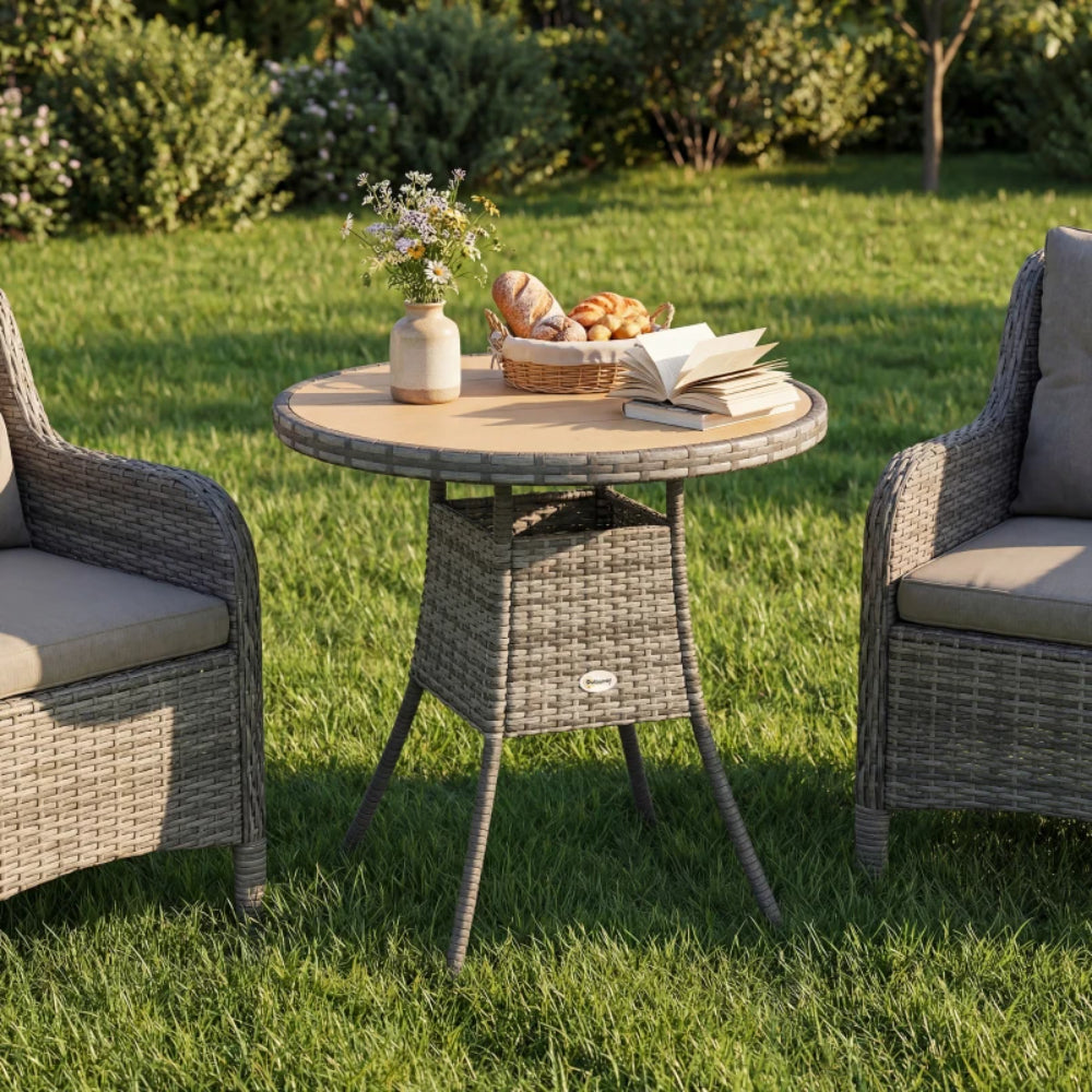 Outsunny 70 cm Wood-Effect Rattan Garden Table