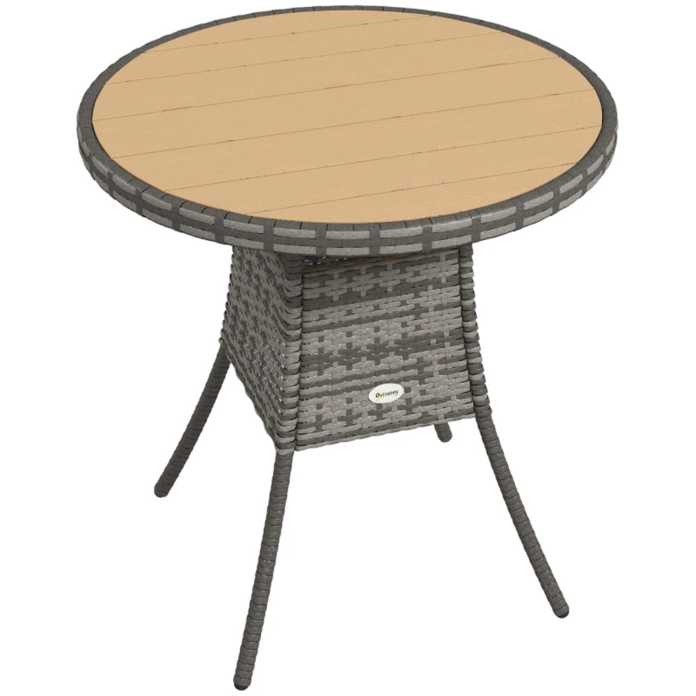 Outsunny 70 cm Wood-Effect Rattan Garden Table