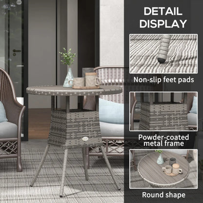 Outsunny 70 cm Wood-Effect Rattan Garden Table