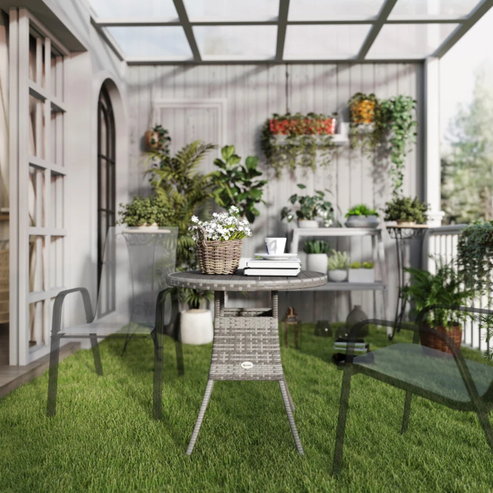 Outsunny 70 cm Wood-Effect Rattan Garden Table
