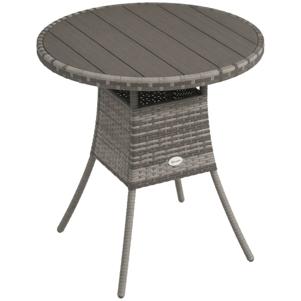Outsunny 70 cm Wood-Effect Rattan Garden Table