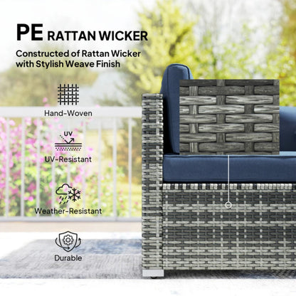 Outsunny 8 Pieces PE Rattan Corner Sofa Set, Outdoor Garden Furniture Set, Patio Wicker Sofa Seater with Cushion, Dark Blue