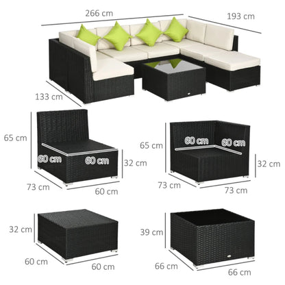 Outsunny 8 Pieces PE Rattan Corner Sofa Set, Patio Wicker Sofa Seater with Cushion, Washable Cushion Cover & Tempered Glass Table, Khaki