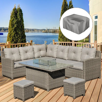 Outsunny 8-Seater Outdoor PE Rattan Sofa Set Conversation Set w/ Fire Pit Table, L-Shape Sofa, Footstool and Furniture Cover