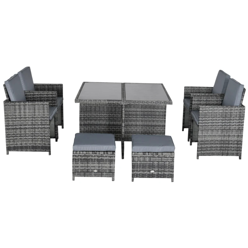 Outsunny 8-Seater Rattan Dining Set Garden Furniture Cushion Seat Woven Rattan Grey