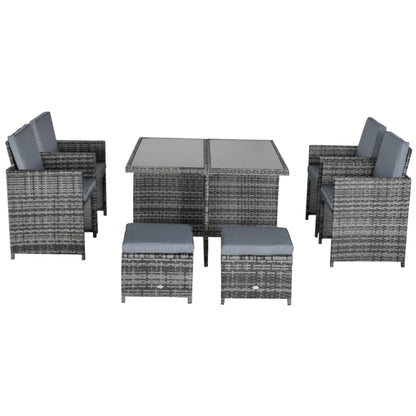 Outsunny 8-Seater Rattan Dining Set Garden Furniture Cushion Seat Woven Rattan Grey