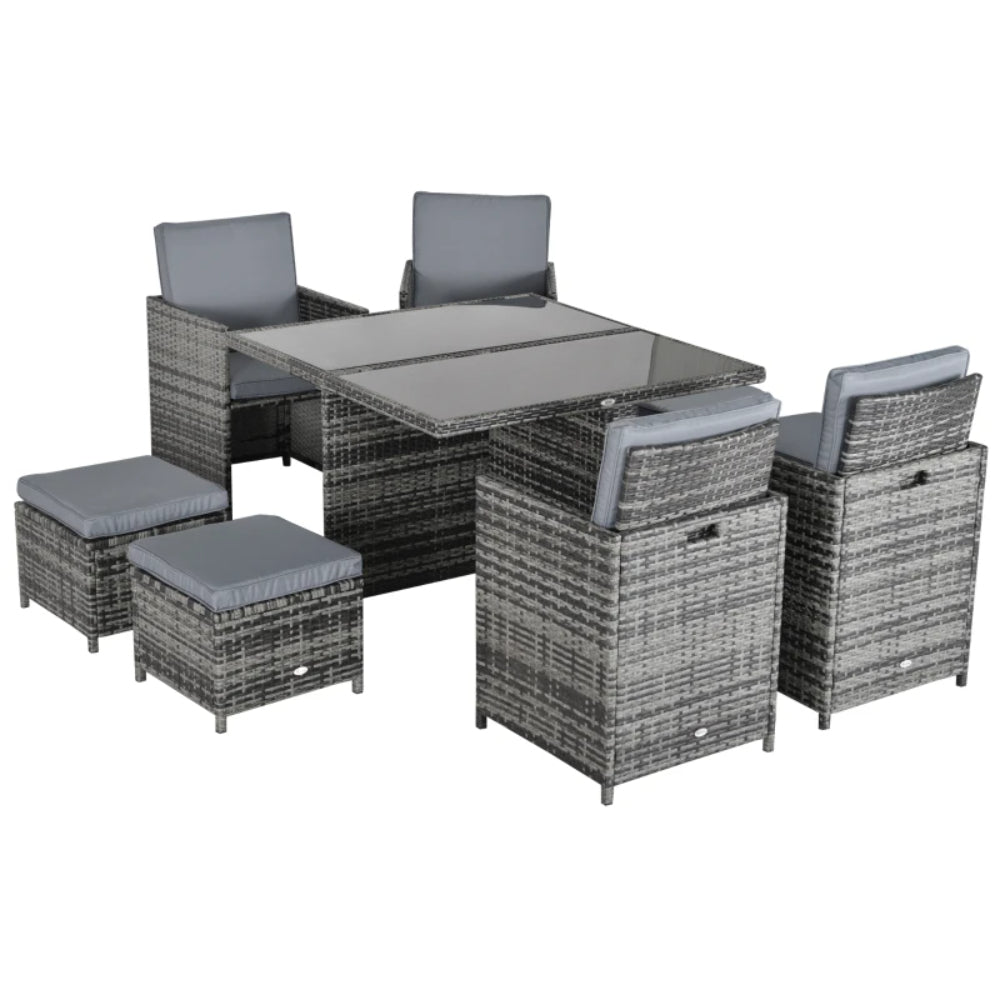 Outsunny 8-Seater Rattan Dining Set Garden Furniture Cushion Seat Woven Rattan Grey
