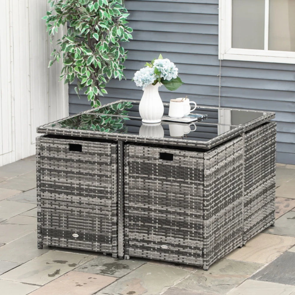 Outsunny 8-Seater Rattan Furniture Set Wicker Weave Patio Dining Table Seat