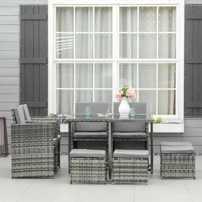 Outsunny 8-Seater Rattan Furniture Set Wicker Weave Patio Dining Table Seat