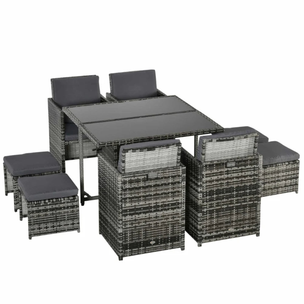 Outsunny 8-Seater Rattan Furniture Set Wicker Weave Patio Dining Table Seat