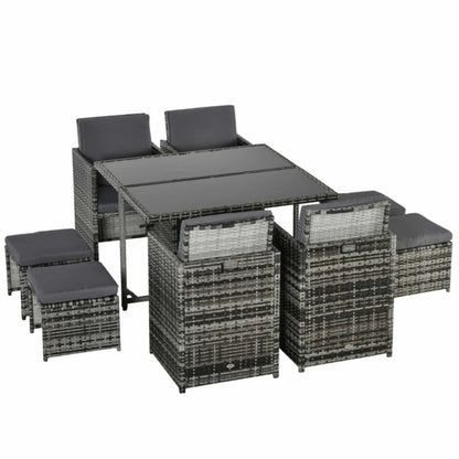 Outsunny 8-Seater Rattan Furniture Set Wicker Weave Patio Dining Table Seat