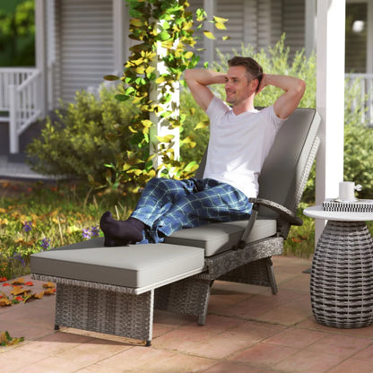Outsunny 80&deg; Reclining Rattan Lounger - Grey