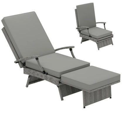 Outsunny 80&deg; Reclining Rattan Lounger - Grey