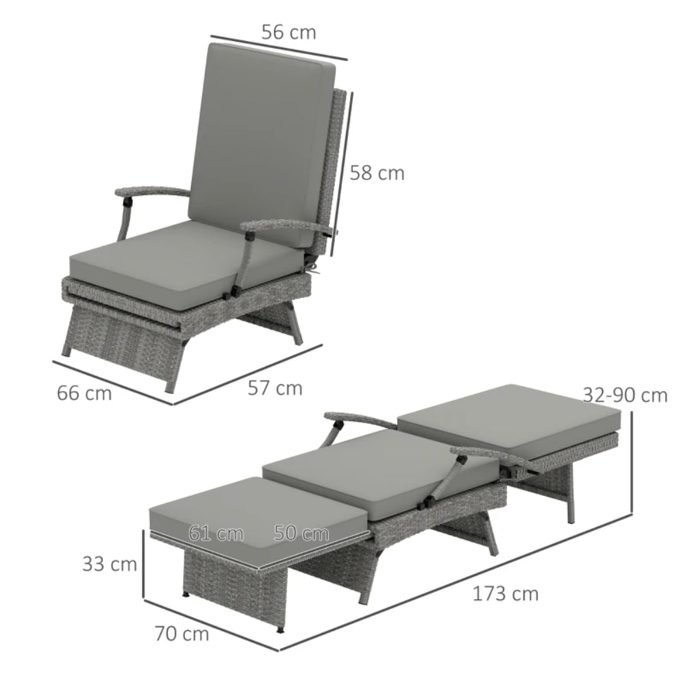Outsunny 80&deg; Reclining Rattan Lounger - Grey