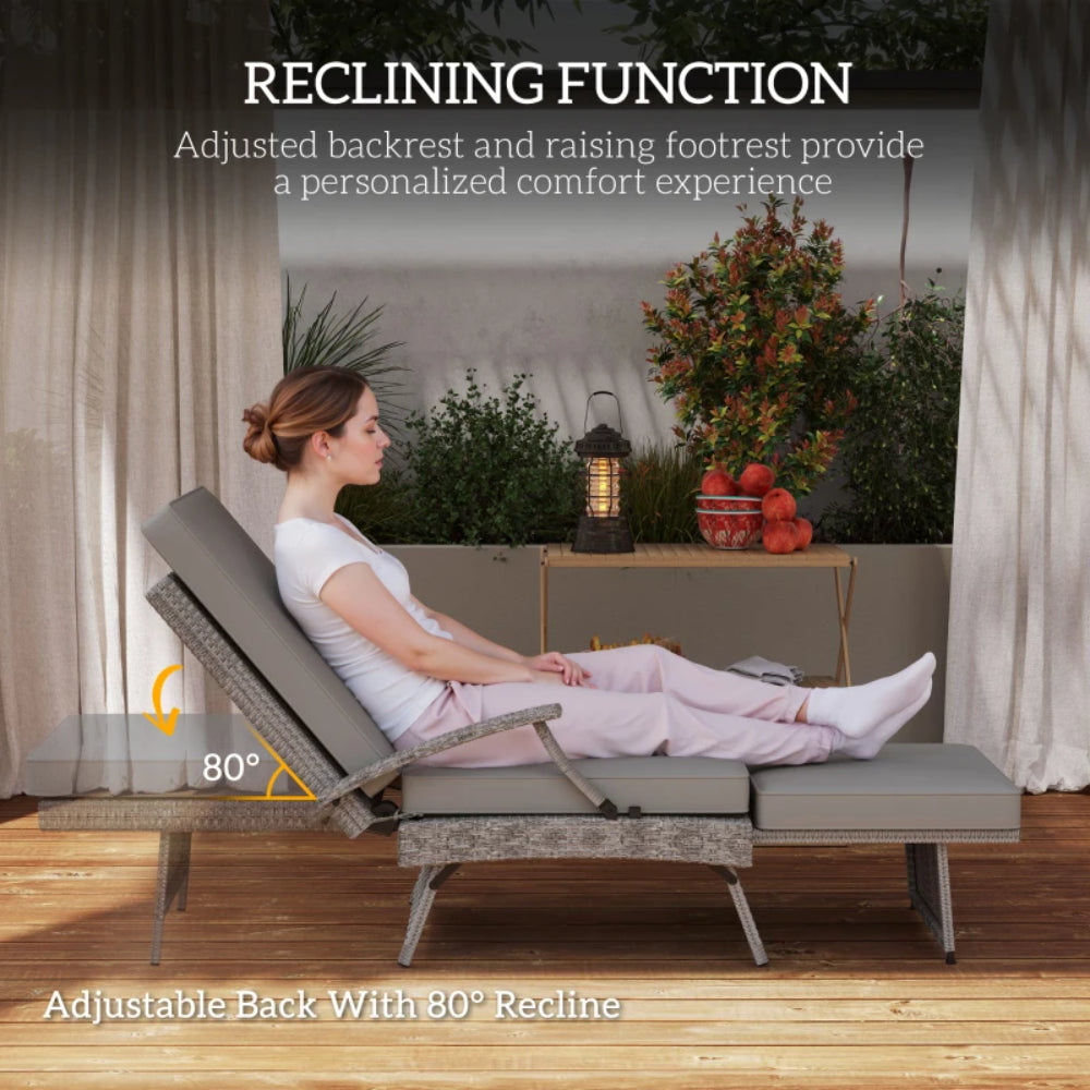 Outsunny 80&deg; Reclining Rattan Lounger - Grey