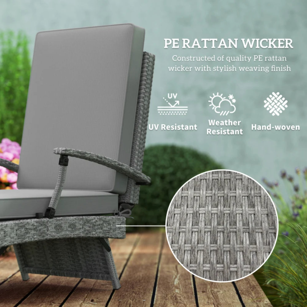 Outsunny 80&deg; Reclining Rattan Lounger - Grey