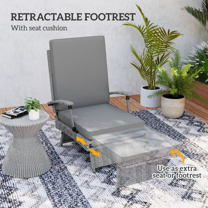 Outsunny 80&deg; Reclining Rattan Lounger - Grey