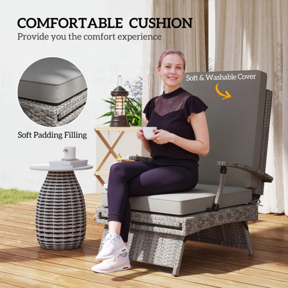 Outsunny 80&deg; Reclining Rattan Lounger - Grey