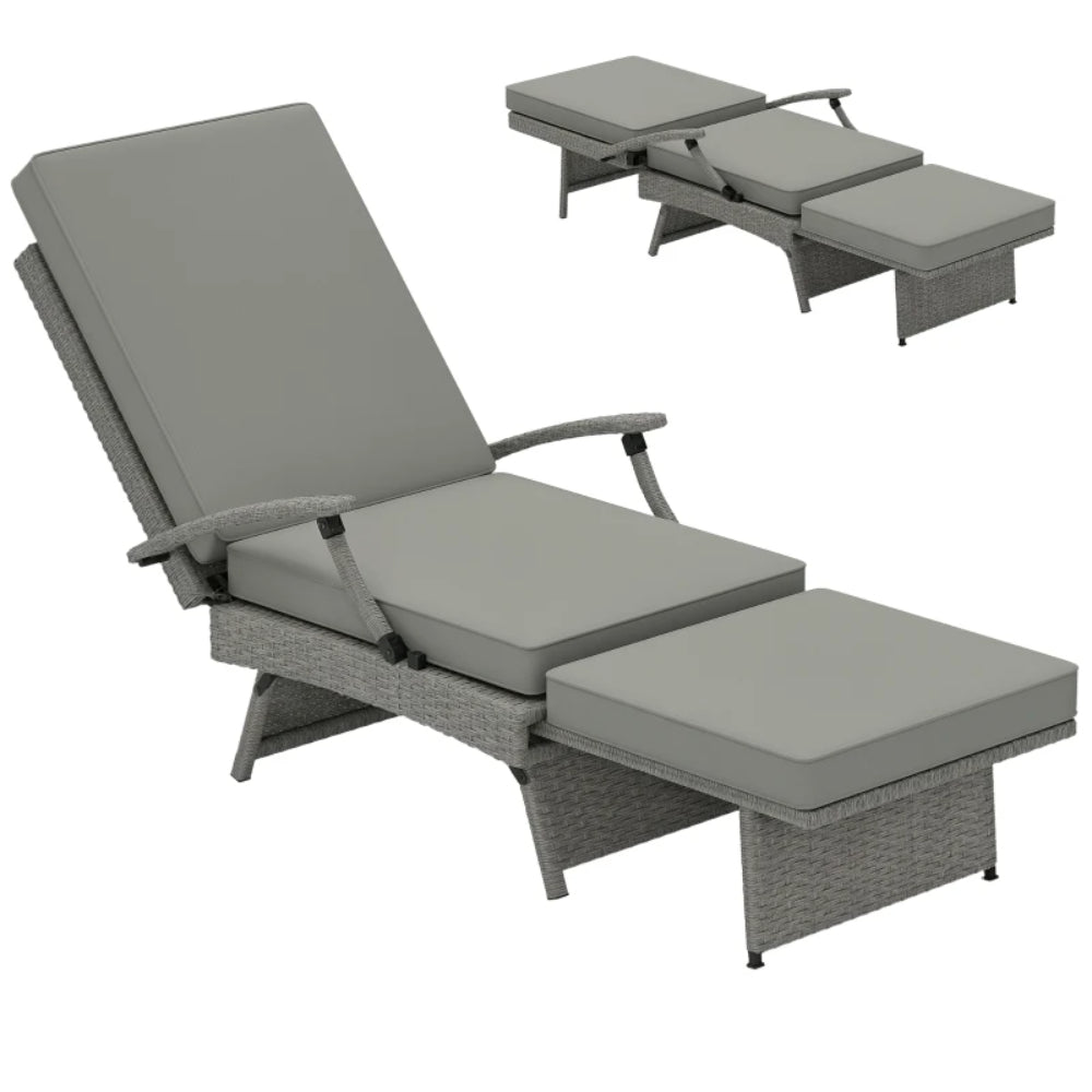 Outsunny 80&deg; Reclining Rattan Lounger - Grey