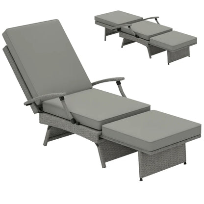 Outsunny 80&deg; Reclining Rattan Lounger - Grey