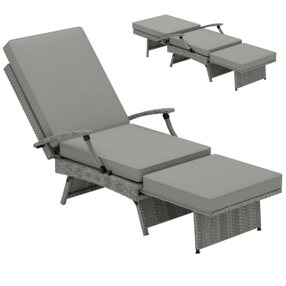 Outsunny 80&deg; Reclining Rattan Lounger - Grey