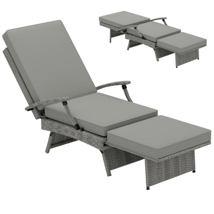 Outsunny 80&deg; Reclining Rattan Lounger - Grey