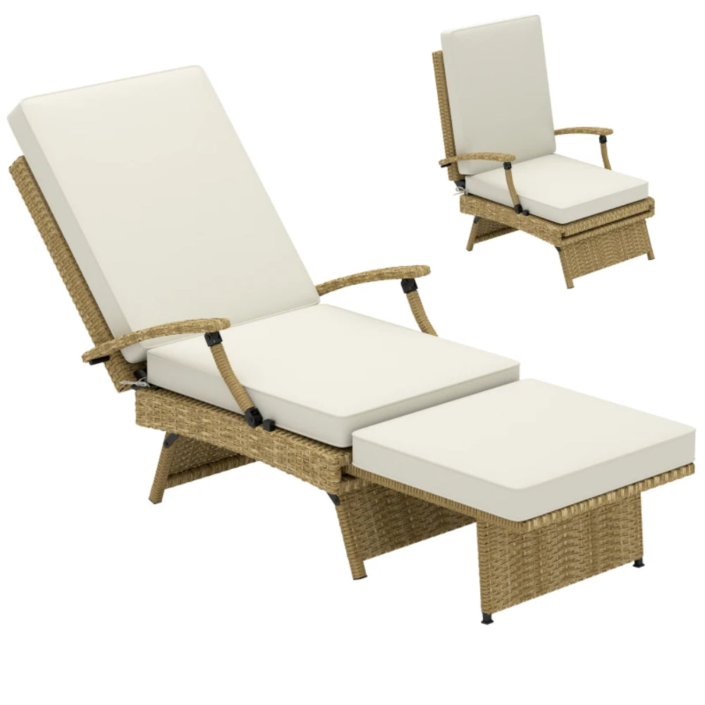 Outsunny 80&deg; Reclining Rattan Lounger - White/Beige