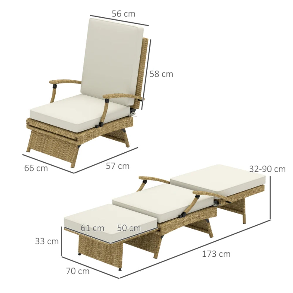 Outsunny 80&deg; Reclining Rattan Lounger - White/Beige