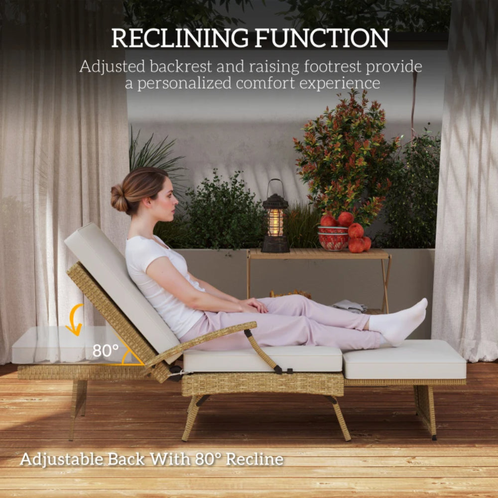Outsunny 80&deg; Reclining Rattan Lounger - White/Beige