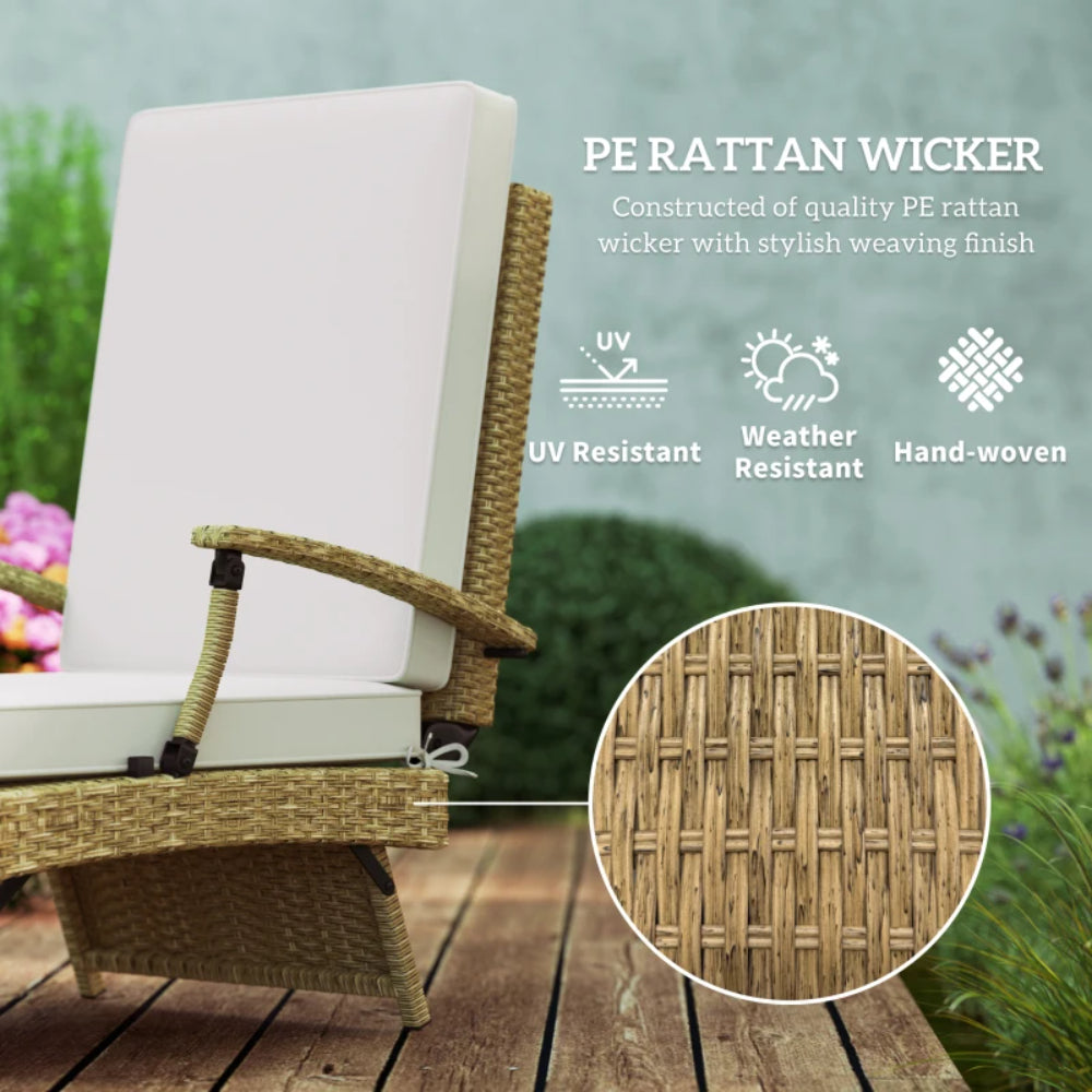 Outsunny 80&deg; Reclining Rattan Lounger - White/Beige