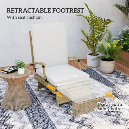 Outsunny 80&deg; Reclining Rattan Lounger - White/Beige