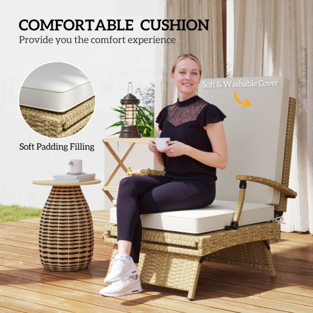 Outsunny 80&deg; Reclining Rattan Lounger - White/Beige