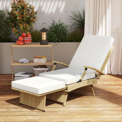 Outsunny 80&deg; Reclining Rattan Lounger - White/Beige