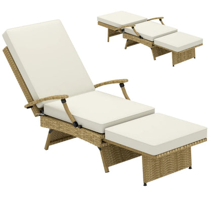 Outsunny 80&deg; Reclining Rattan Lounger - White/Beige