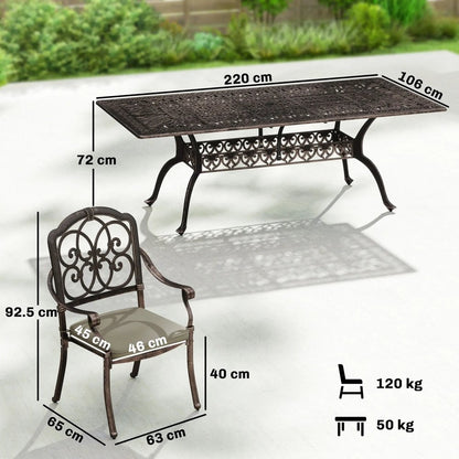 Outsunny 9 Piece Cast Aluminium Garden Dining Set, Garden Table and Chairs Set with Cushions, Parasol Hole for Patio, Bronze Tone 2