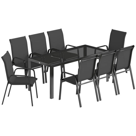 Outsunny 9 Pieces Garden Dining Set, Outdoor Table and Chairs Set for 8, Garden Furniture Set with Tempered Glass Top 