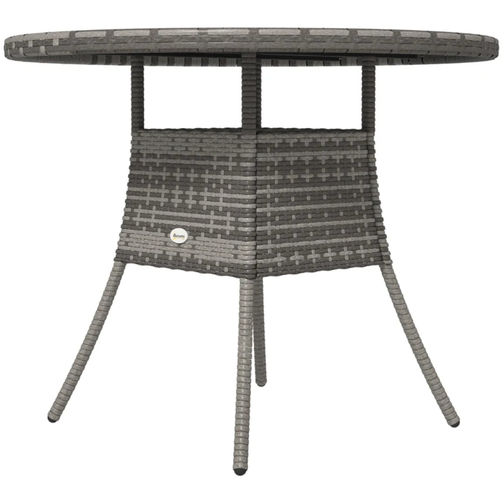 Outsunny 90 cm Wood-Effect Rattan Garden Table - Grey