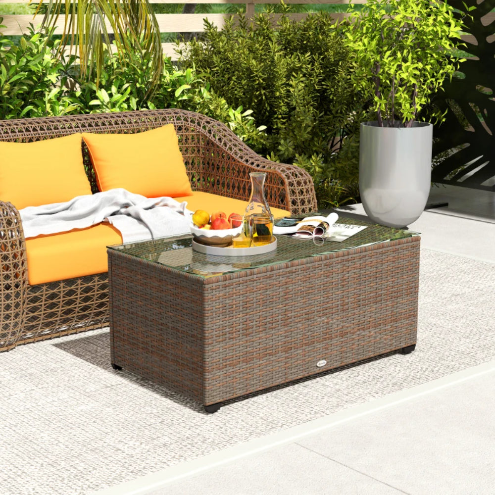 Outsunny 90 x 50cm Glass-Top Rattan Side Table