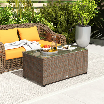 Outsunny 90 x 50cm Glass-Top Rattan Side Table