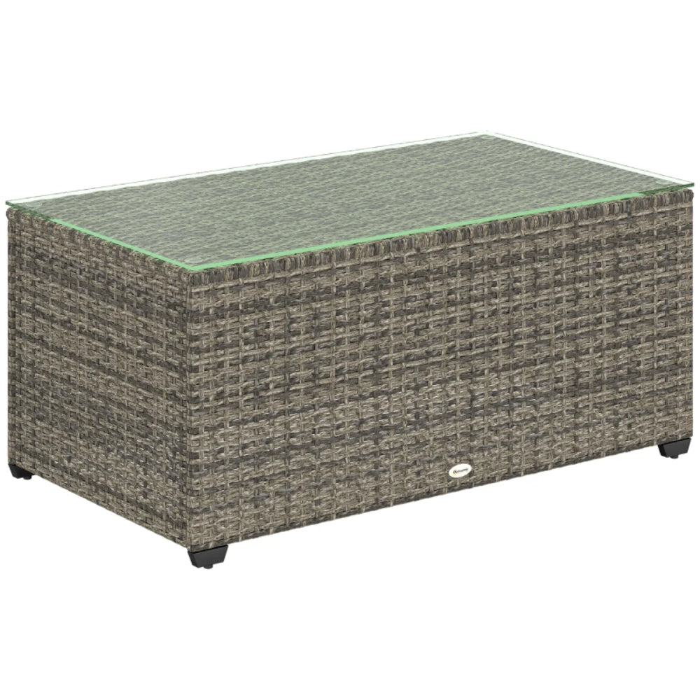 Outsunny 90 x 50cm Glass-Top Rattan Side Table