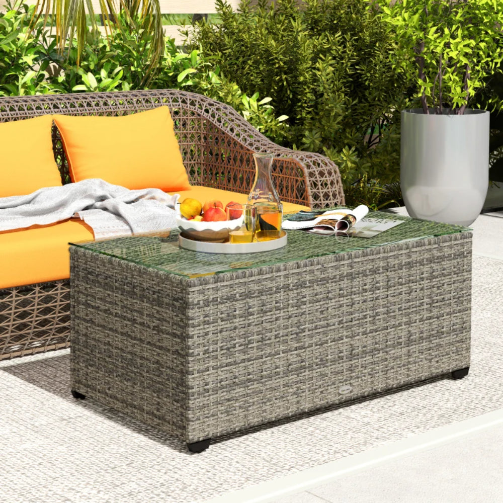 Outsunny 90 x 50cm Glass-Top Rattan Side Table