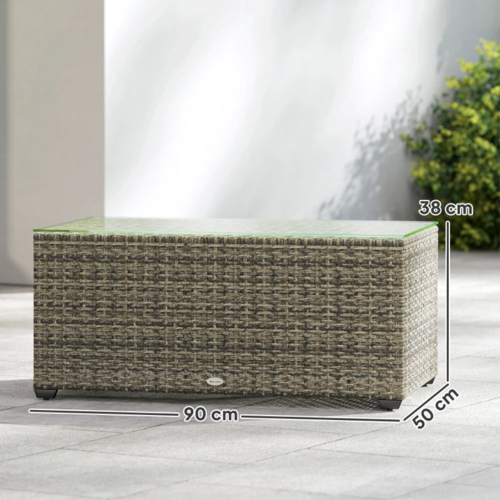 Outsunny 90 x 50cm Glass-Top Rattan Side Table