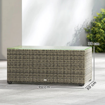 Outsunny 90 x 50cm Glass-Top Rattan Side Table