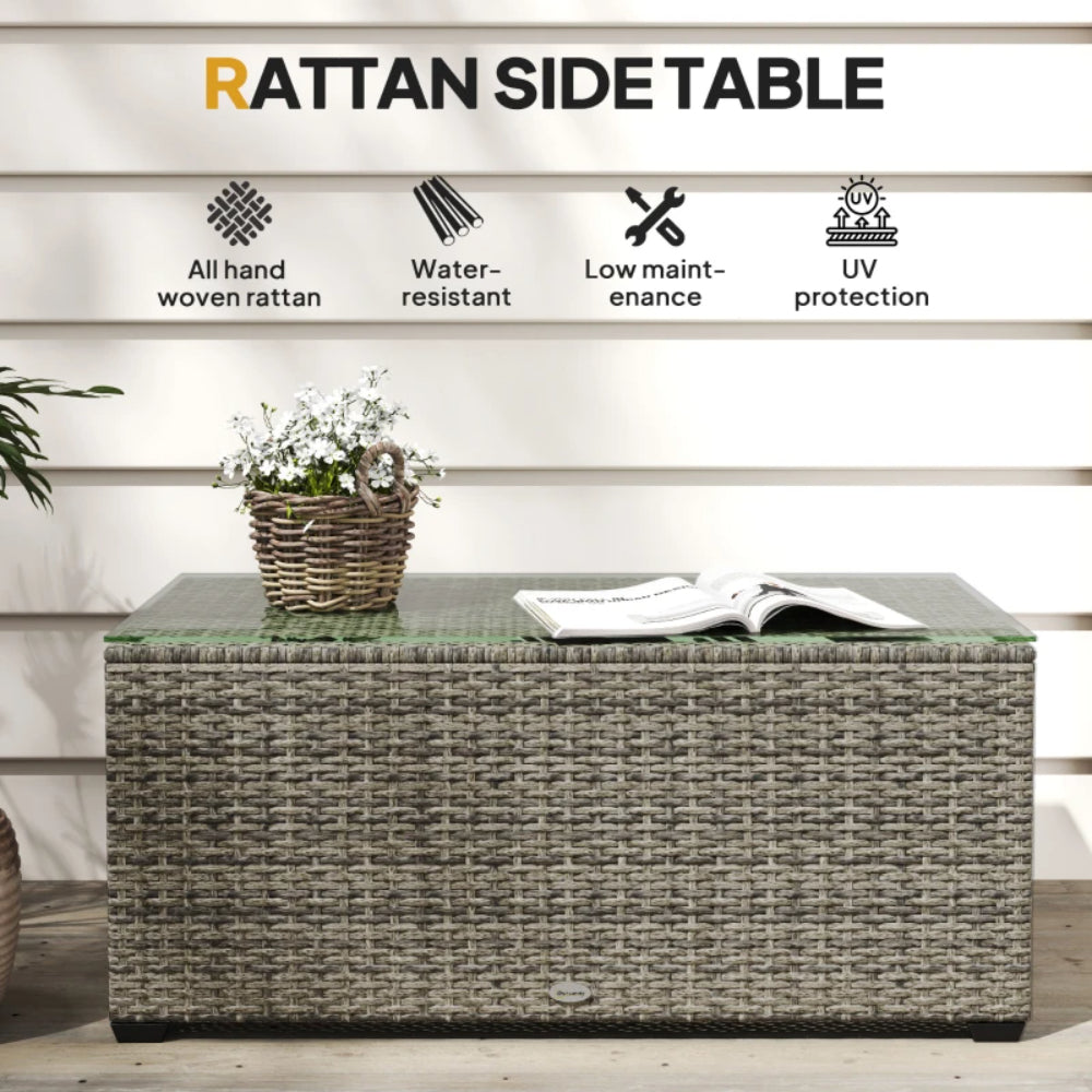 Outsunny 90 x 50cm Glass-Top Rattan Side Table