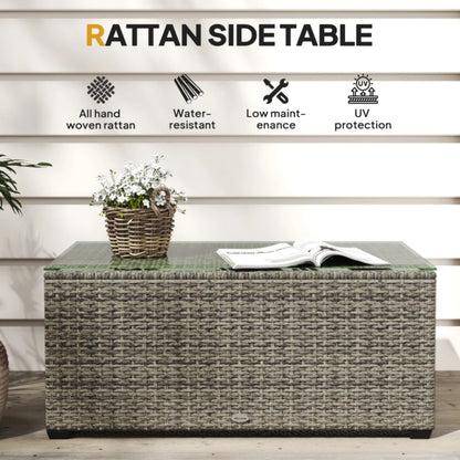 Outsunny 90 x 50cm Glass-Top Rattan Side Table
