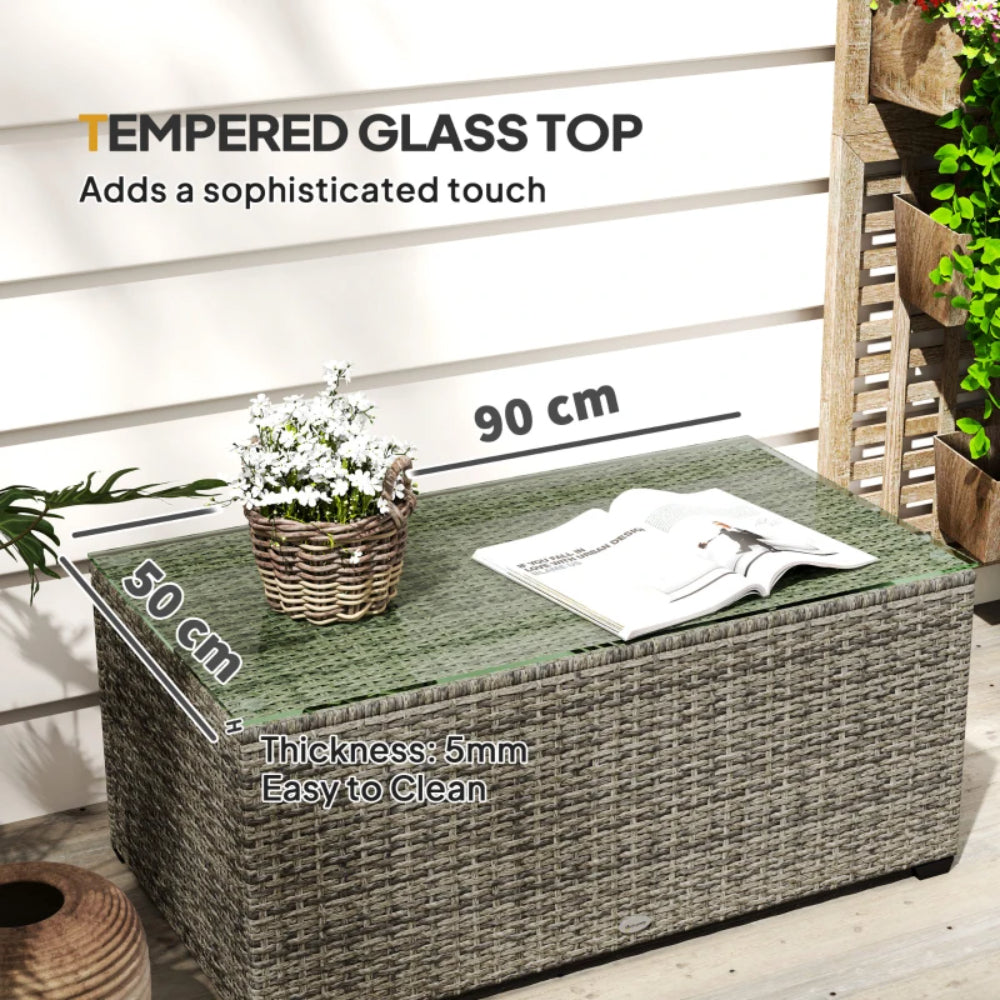 Outsunny 90 x 50cm Glass-Top Rattan Side Table