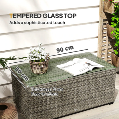 Outsunny 90 x 50cm Glass-Top Rattan Side Table