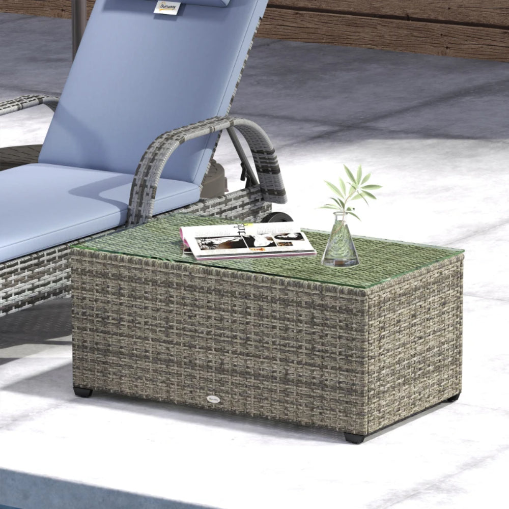 Outsunny 90 x 50cm Glass-Top Rattan Side Table