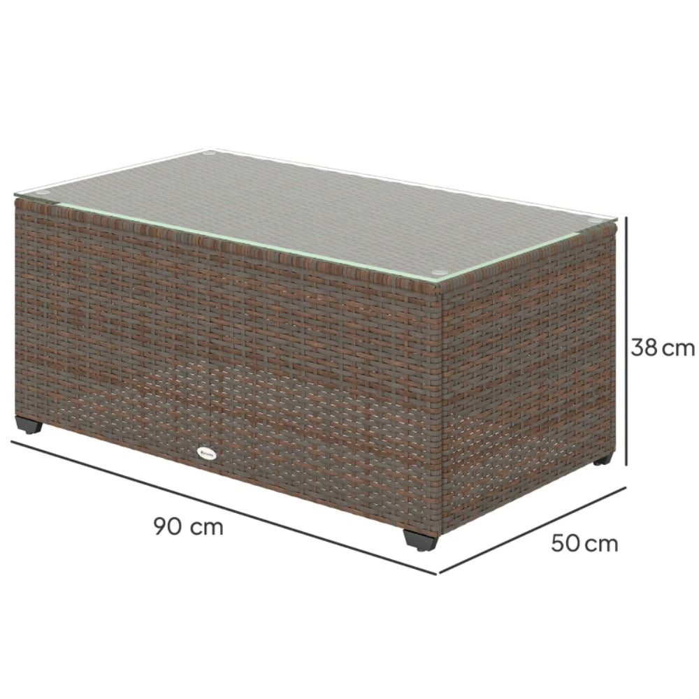 Outsunny 90 x 50cm Glass-Top Rattan Side Table