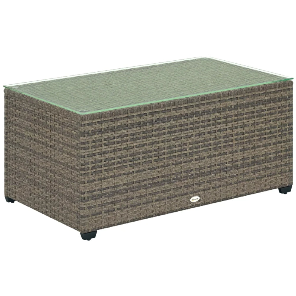 Outsunny 90 x 50cm Glass-Top Rattan Side Table